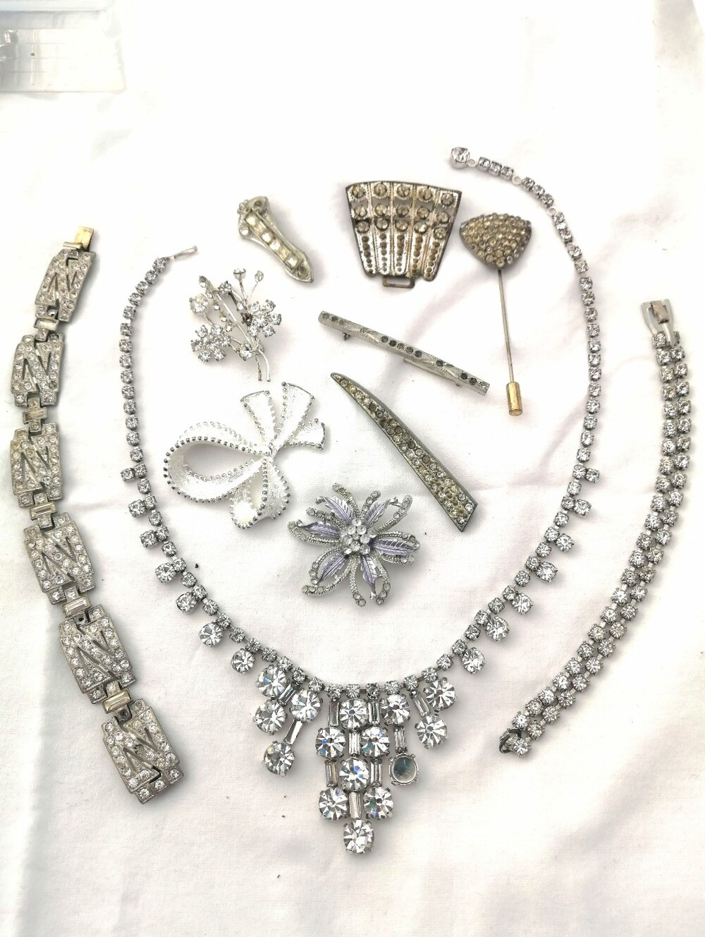 Vintage Silver Rhinestone Jewellery Repair Mix Bracelet, Necklace, Wedding Decor
